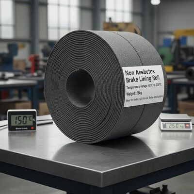 Fodera per freni senza amianto in rotolo, intervallo di temperatura da 40°C a 300°C, peso 25 kg, ideale per applicazioni frenanti su veicoli industriali